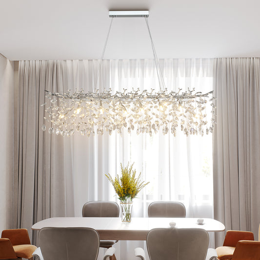 Modern Chandelier 70.8 in.20-Lights Silver Luxury Crystal Linear Chandelier for Dinning Room, Kitchen Island, Foyer