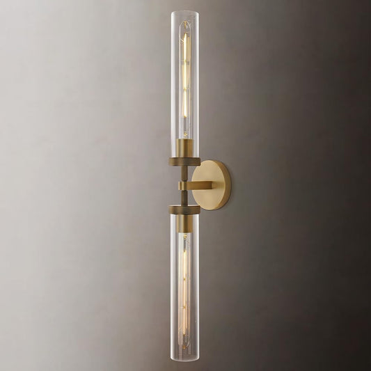 4.64 in. 30 in. H, 2-Light Gold Wall Sconce Modern Wall Light with Double Glass Tube for Living Room Dining Room (1-Set)