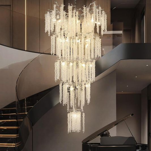 118 in. H, 28-Lights Silver Luxury Crystal Chandelier, Tree Branches Chandelier for Entryway High Ceiling Chandelier
