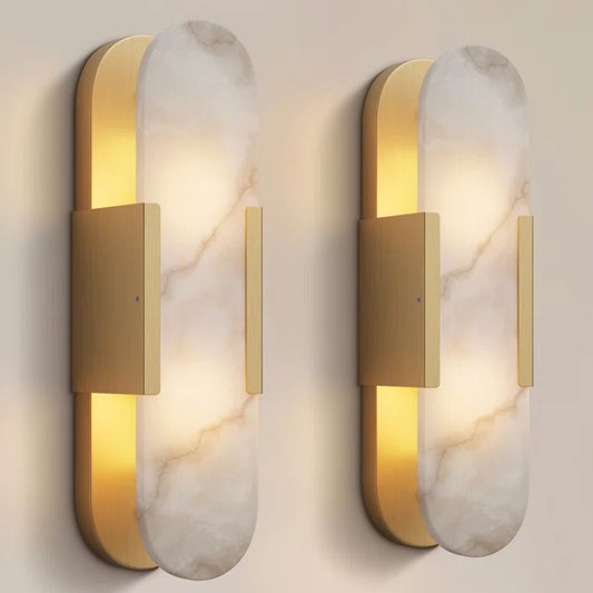 19.8 in. 2-Light Alabaster Gold Wall Sconce, Natural Marble Wall Light for Living Room, Dining Room, Bedroom (2-Sets)