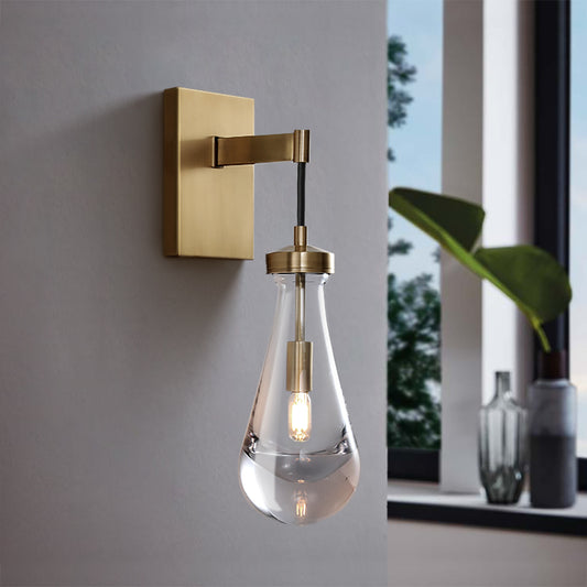 17.7 in. H 1-Light Copper Wall Sconce, Raindrop Wall Lighting with Hand Blown Solid Glass and Brass Base (1-Set)
