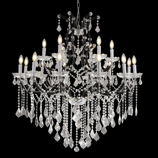 Candle Chandelier 41 in. 18-Lights Black Luxury Crystal Chandelier for Dinning Room, Living Room,Foyer,Bedroom,Staircase