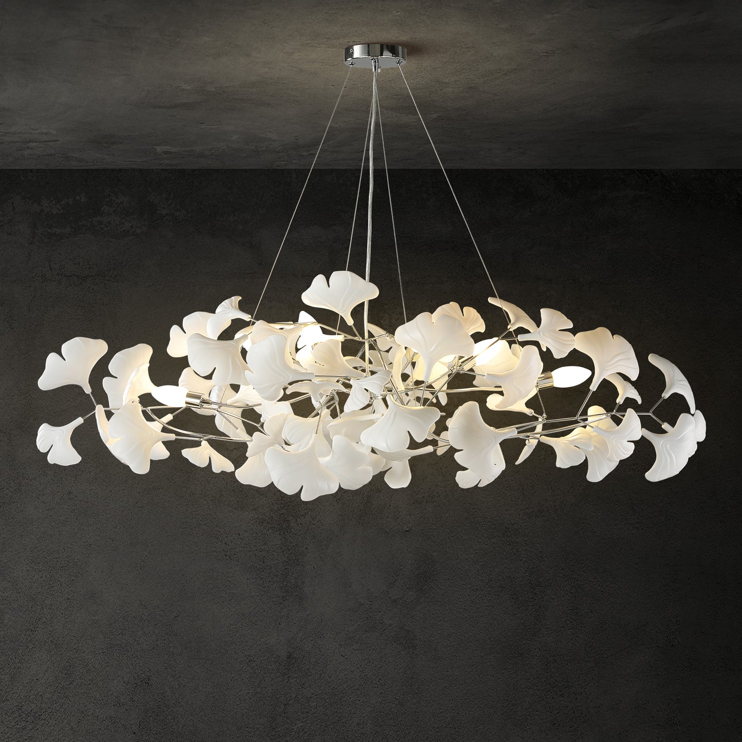6 Light Silver Chandelier, Luxury Ginkgo Branch Chandelier for Living Room, Dining Room, Foyer, Kitchen Island-L47 in.