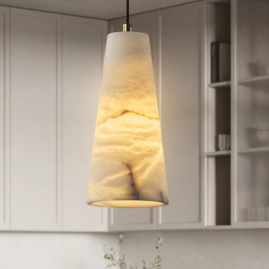 1-Light Gold Pendant Light, Conical Natural Alabaster Shade Pendant Light for Dining Room, Kitchen Island(Bulb Included)