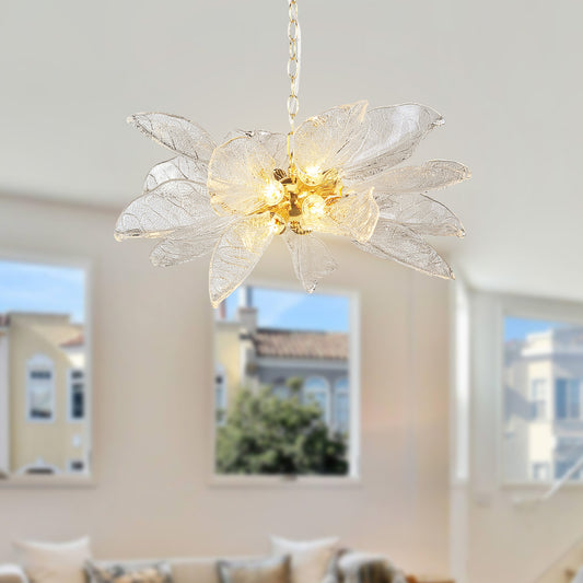 D23 in. 16-Light Gold Modern Chandelier, Crystal Leaf Chandelier for Bedroom, Dining Room, Living Room, Foyer