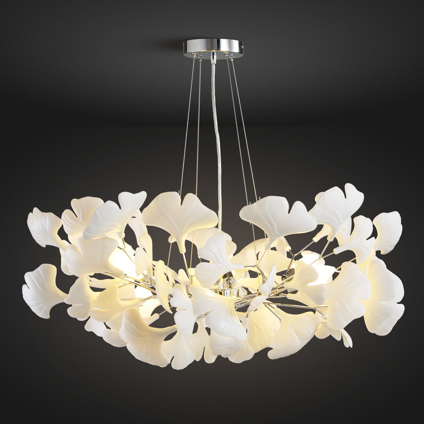 6 Light Silver Chandelier, Luxury Ginkgo Branch Chandelier for Living Room, Dining Room, Foyer, Kitchen Island-L31 in.
