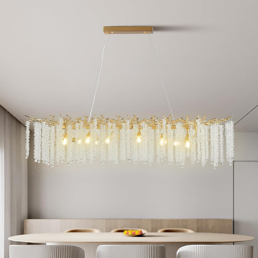 14-Light Gold Chandelier, Luxury Flush Mount Chandelier with K9 Crystal, for Dining Room, Living Room, Kitchen and Foyer