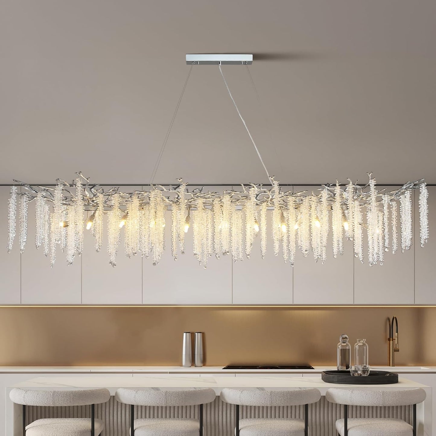 20-Light Silver Chandelier, Luxury Flush Mount Chandelier with K9 Crystal, for Dining Room, Living Room, Kitchen
