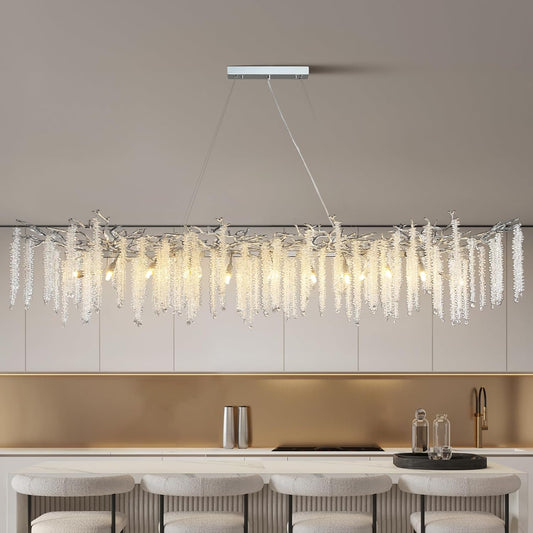 20-Light Silver Chandelier, Luxury Flush Mount Chandelier with K9 Crystal, for Dining Room, Living Room, Kitchen