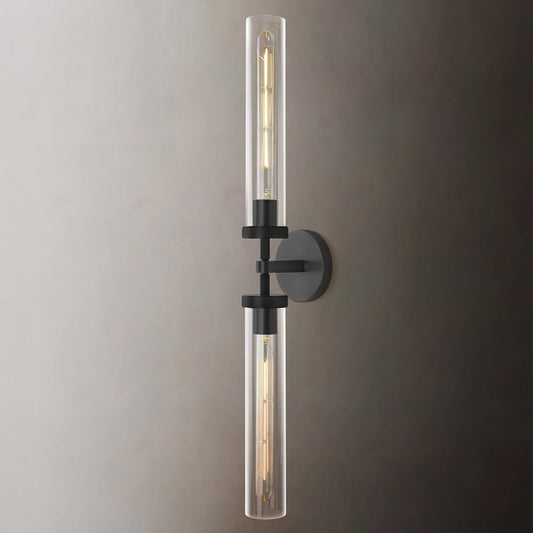 4.64 in. 30 in. H 2-Light Black Wall Sconce Modern Wall Light with Double Glass Tube for Living Room Dining Room (1-Set)