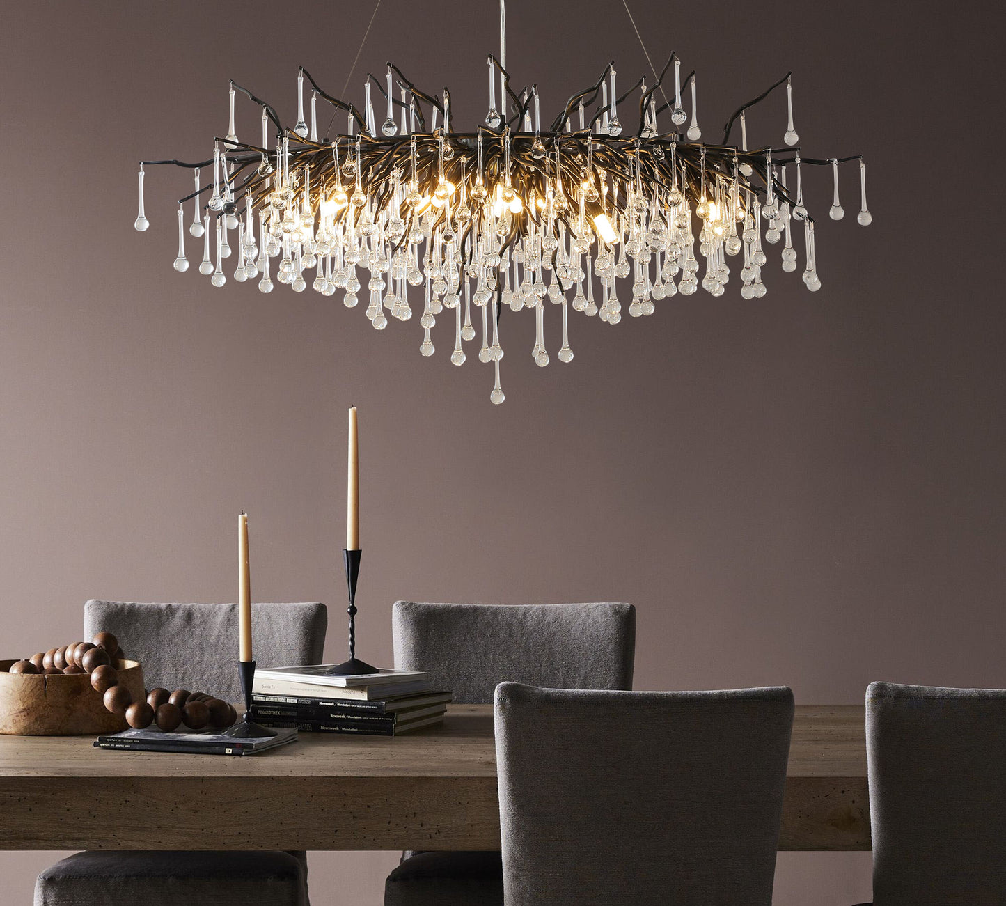 Modern Chandelier 47 in. 13-Lights Black Luxury Crystal Globe Linear Chandelier for Dining Room, Kitchen Island, Foyer