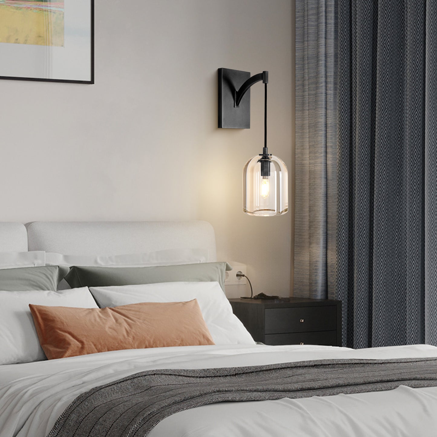 5.1in W 16.5 in. H 1-Light Black Modern Crystal Wall Sconce, Indoor Hemisphere Wall Lighting with Clear Crystal Shade
