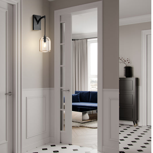 5.1in W 16.5 in. H 1-Light Black Modern Crystal Wall Sconce, Indoor Hemisphere Wall Lighting with Clear Crystal Shade