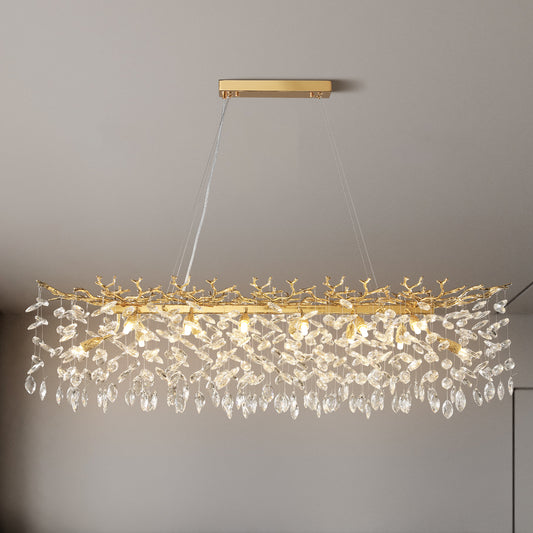 Modern Chandelier 60 in.16-Lights Gold Luxury Crystal Linear Chandelier for Dinning Room, Kitchen Island, Foyer, Bedroom