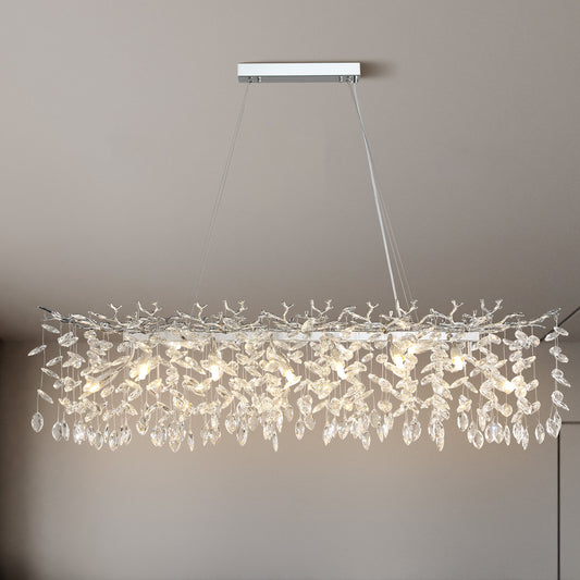 Modern Chandelier 47.2 in.14-Lights Silver Luxury Crystal Linear Chandelier for Dinning Room, Kitchen Island, Foyer