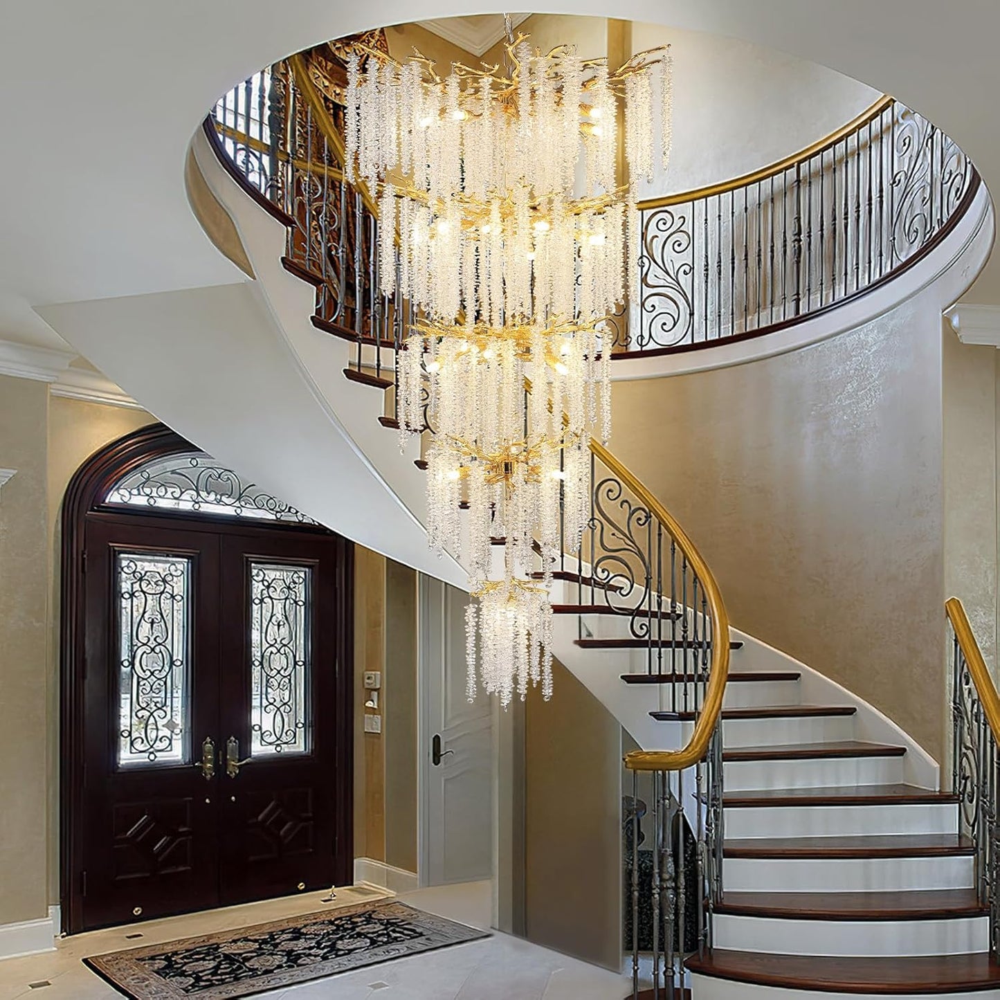 28-Lights Gold Luxury Crystal Chandelier for Dining Room, Living Room, Kitchen Island-No Bulbs Included