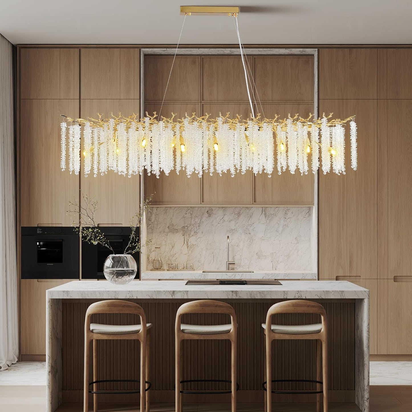 16-Light Gold Chandelier, Luxury Flush Mount Chandelier with K9 Crystal, for Dining Room, Living Room, Kitchen and Foyer