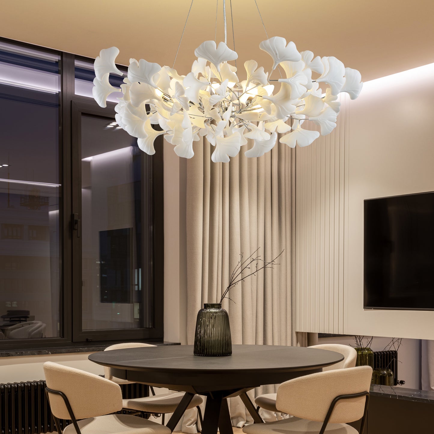 8 Light Silver Chandelier, Luxury Ginkgo Branch Chandelier for Living Room, Dining Room, Foyer, Kitchen Island-L39 in.