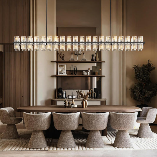 80-Light Black Rectangular Chandelier, 72 in. Modern K9 Crystal Chandelier for Dining Room, Living Room, Foyer