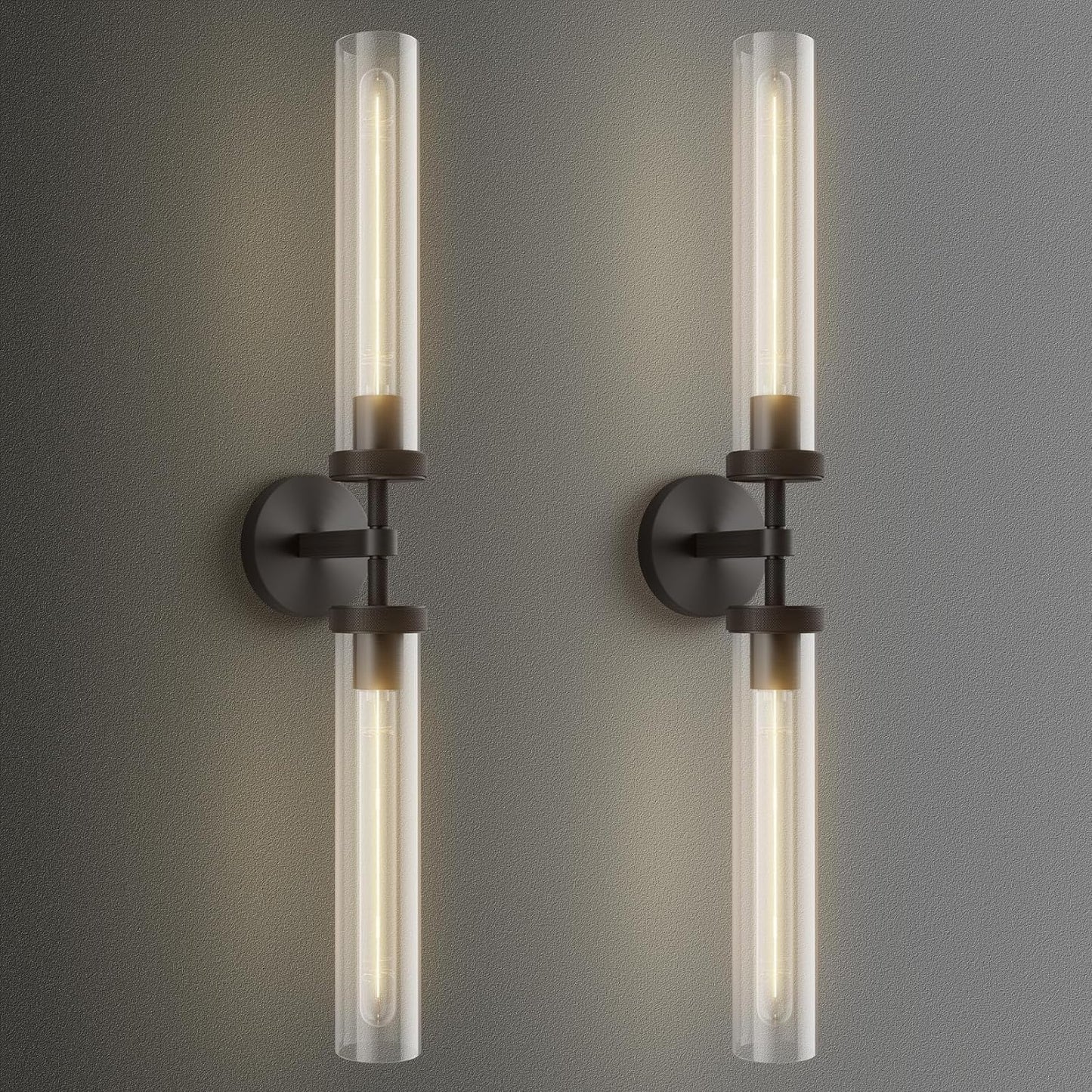 30 in. 2-Light Black Wall Sconce Modern Wall Light with Double Glass Tube for Living Room Dining Room (2-Sets)