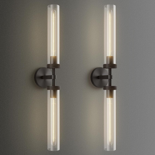 30 in. 2-Light Black Wall Sconce Modern Wall Light with Double Glass Tube for Living Room Dining Room (2-Sets)