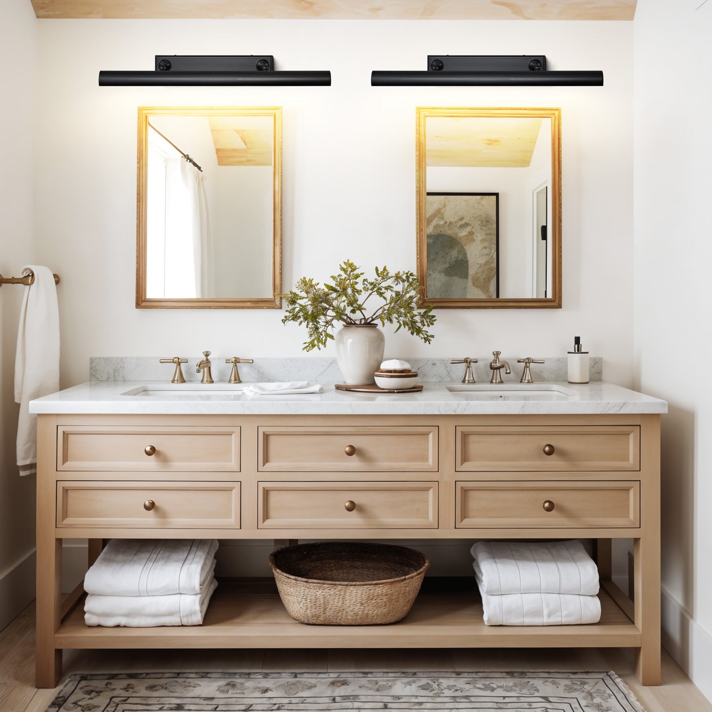 24 in. 1-Light Black LED Vanity Light, Solid Brass Modern Wall Sconce (Set of 2)