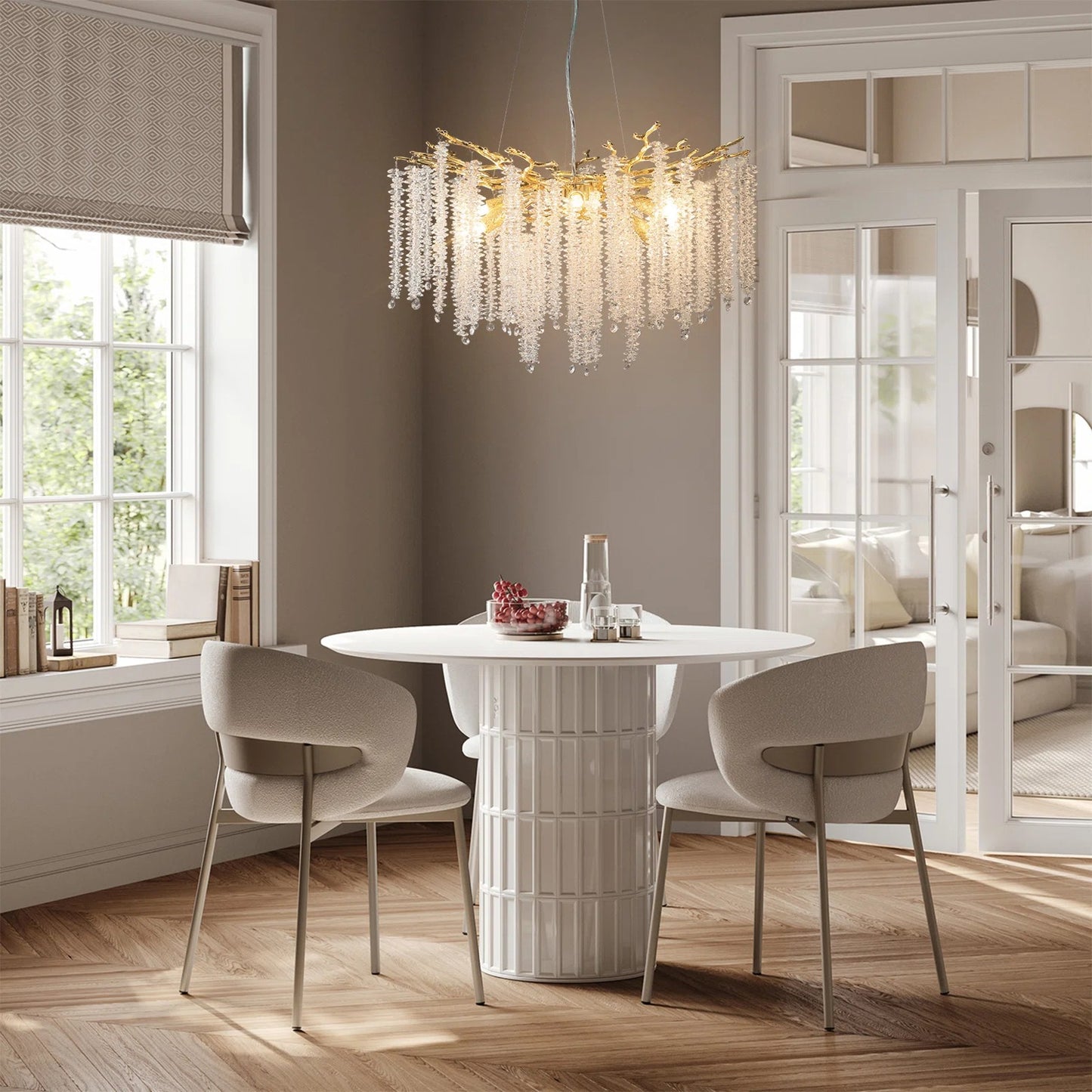 24 in. 8-Light Modern Crystal Chandelier, Gold Round Luxury Tree Branch Chandelier for Dining Room, Living Room, Bedroom
