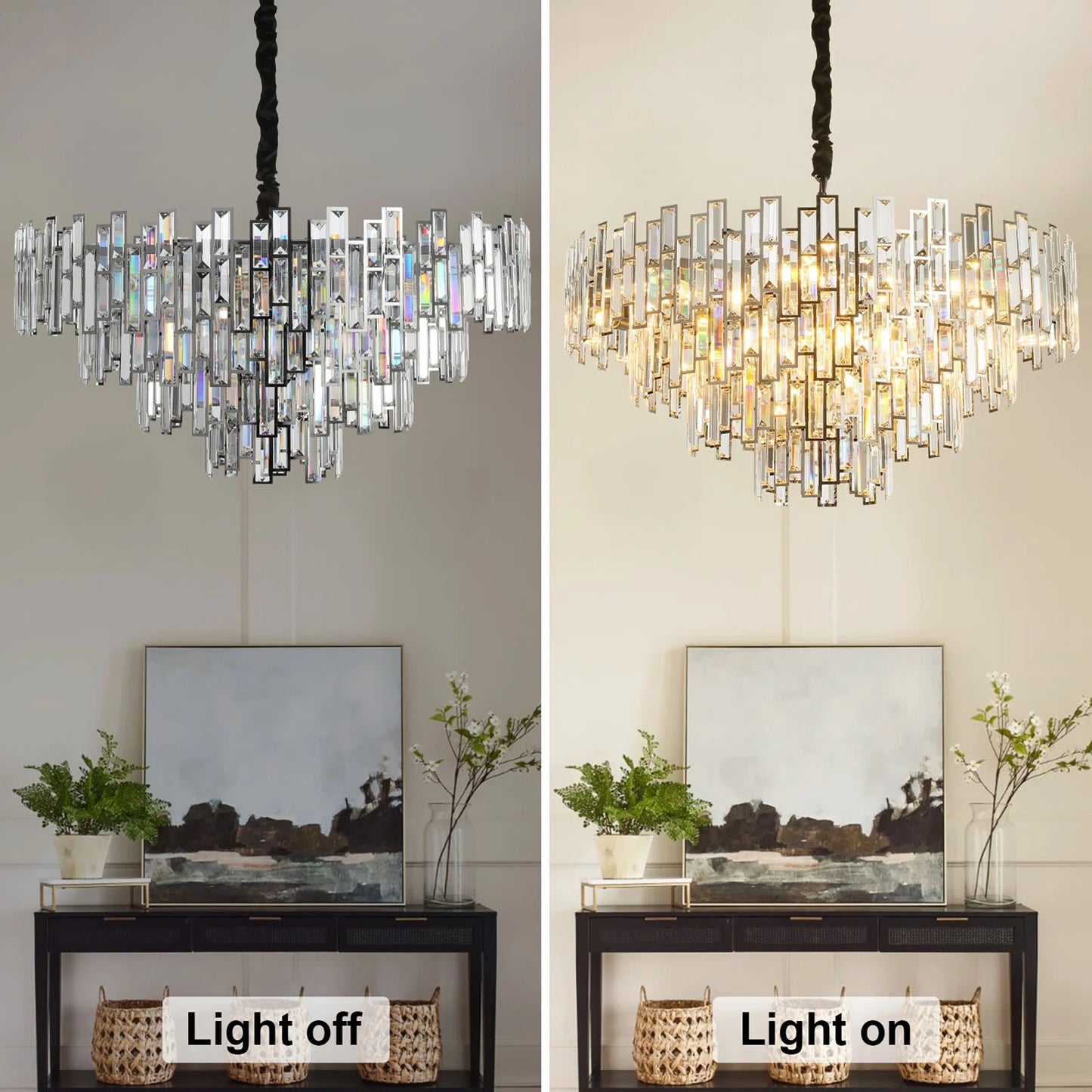 31.5" Modern Chandelier 19-Light 4-Tier Black Round K9 Crystal Chandelier for Dining Room,Living Room,Entryway and Foyer