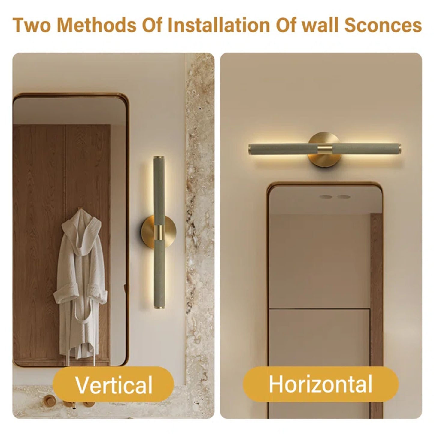 19 in. 2-Light Gold Vanity Light, Mirror Wall Light with Solid Brass and Rotatable Knurled Lampshade (Bulbs Included)