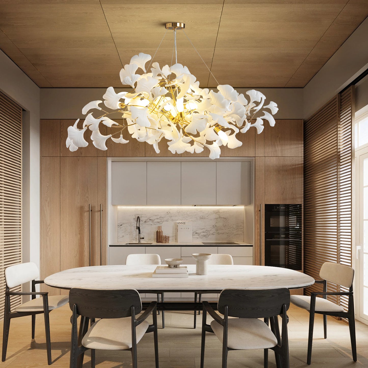 10 Light Gold Chandelier, Luxury Ginkgo Branch Chandelier for Living Room, Dining Room, Foyer, Kitchen Island-L59 in.
