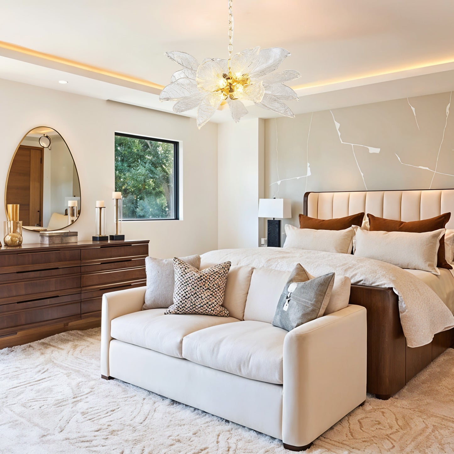 D23 in. 16-Light Gold Modern Chandelier, Crystal Leaf Chandelier for Bedroom, Dining Room, Living Room, Foyer