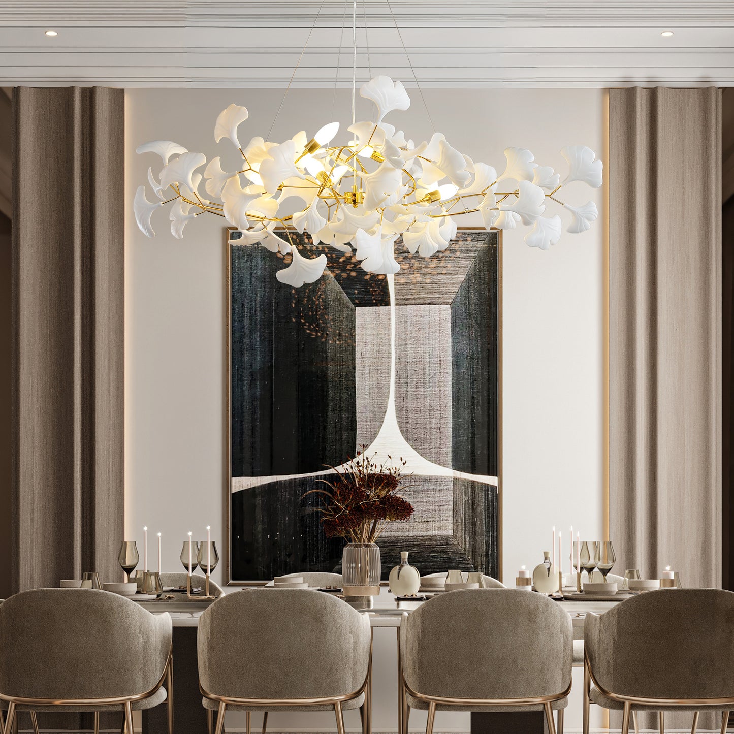6-Light Gold Chandelier, Luxury Ginkgo Branch Chandelier for Living Room, Dining Room, Foyer, Kitchen Island-L 47 in.