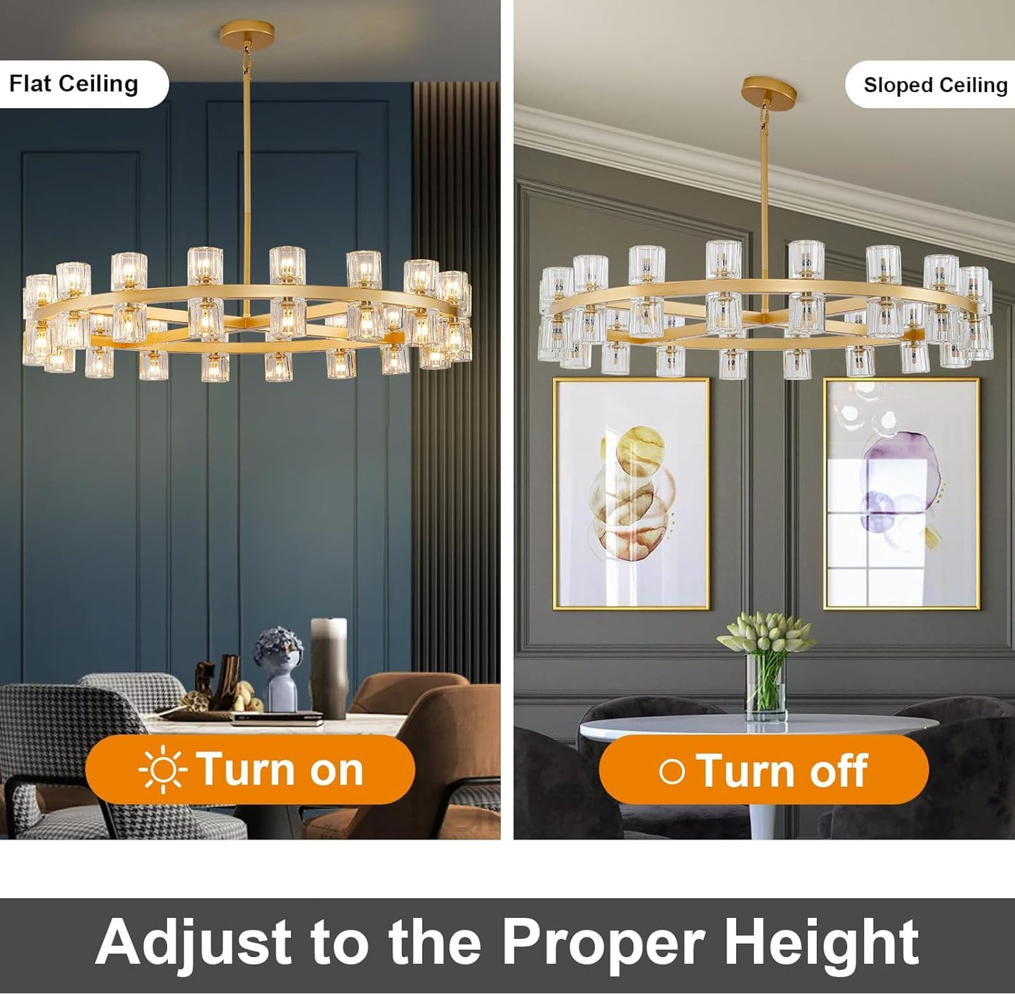 36-Light Gold Round Chandelier, 36 in. Modern K9 Crystal Chandelier for Dining Room, Living Room, Foyer