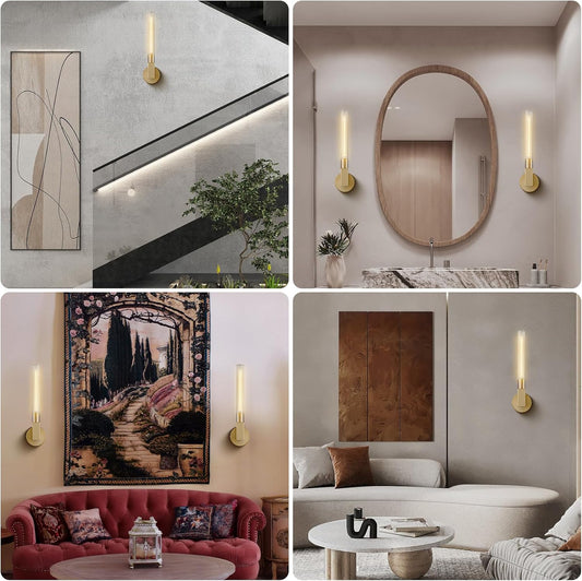 19 in. 1-Light Gold Wall Sconce, Modern Glass Vanity Lights Set of 2, Wall Lamp for Bathroom, Living Room, Bedroom