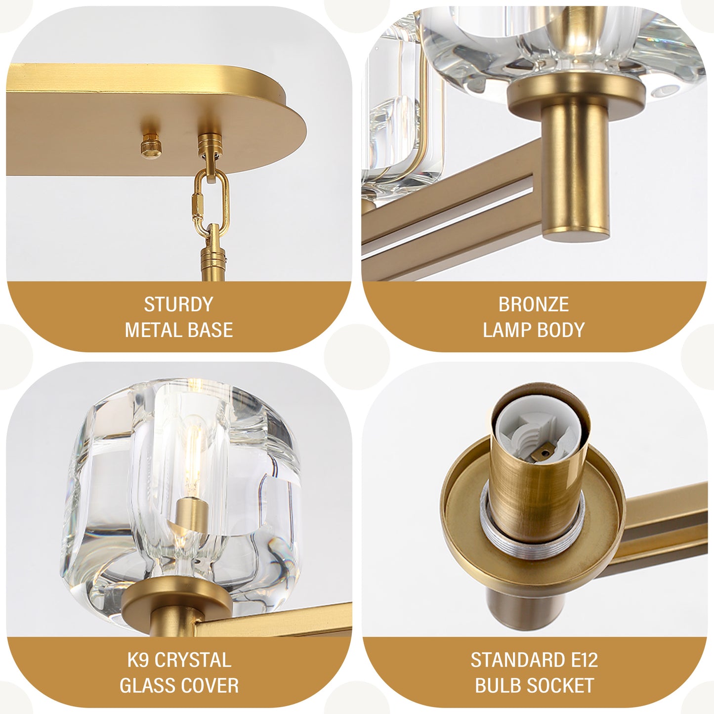 54 in. 5-Light Gold Farmhouse Linear Chandelier with Crystal Lampshade for Dining Room, Living Room and Kitchen Island