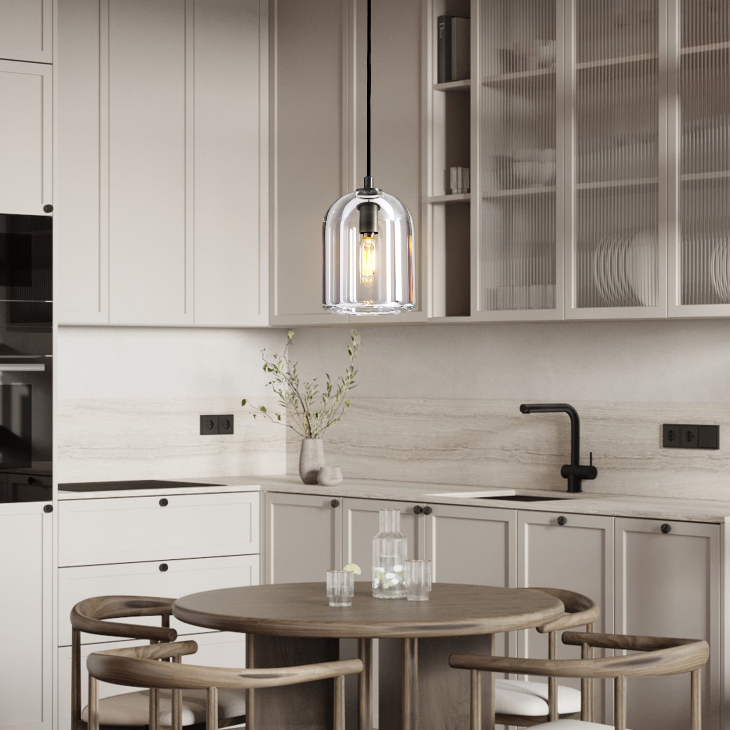 1-Light Black Pendant Light, Modern Indoor Pendant Light with Crystal Shade for Kitchen Island, Dining Room, Living Room