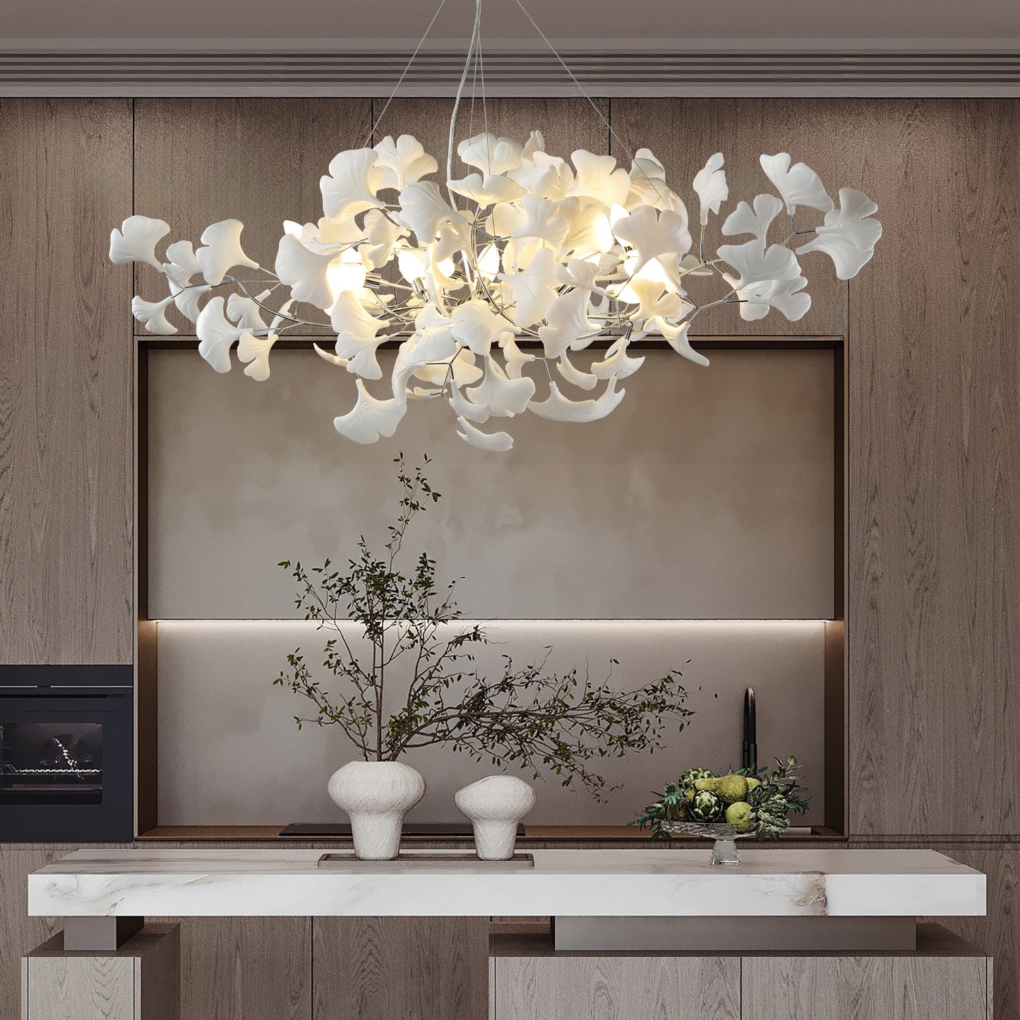 10 Light Silver Chandelier, Luxury Ginkgo Branch Chandelier for Living Room, Dining Room, Foyer, Kitchen Island-L59 in.