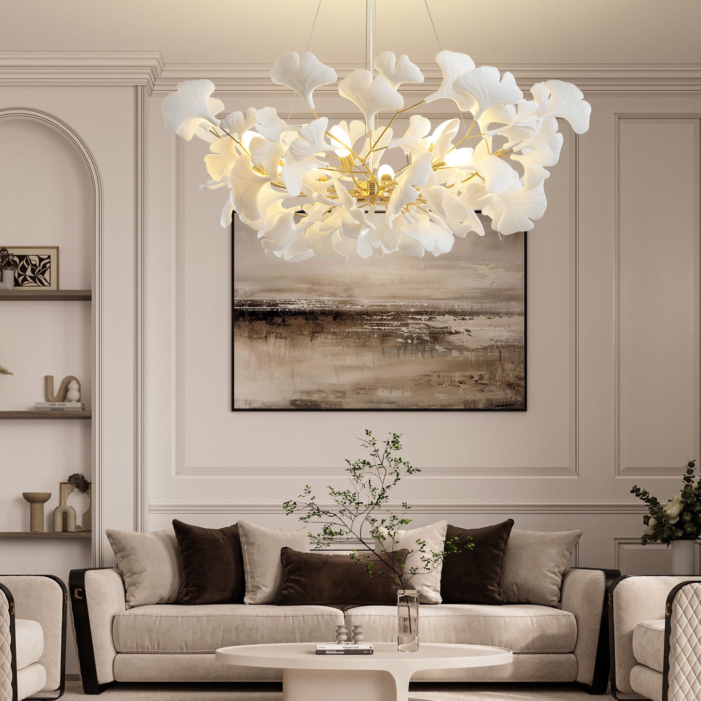 8-Light Gold Chandelier, Luxury Ginkgo Branch Chandelier for Living Room, Dining Room, Foyer, Kitchen Island-L 39 in.