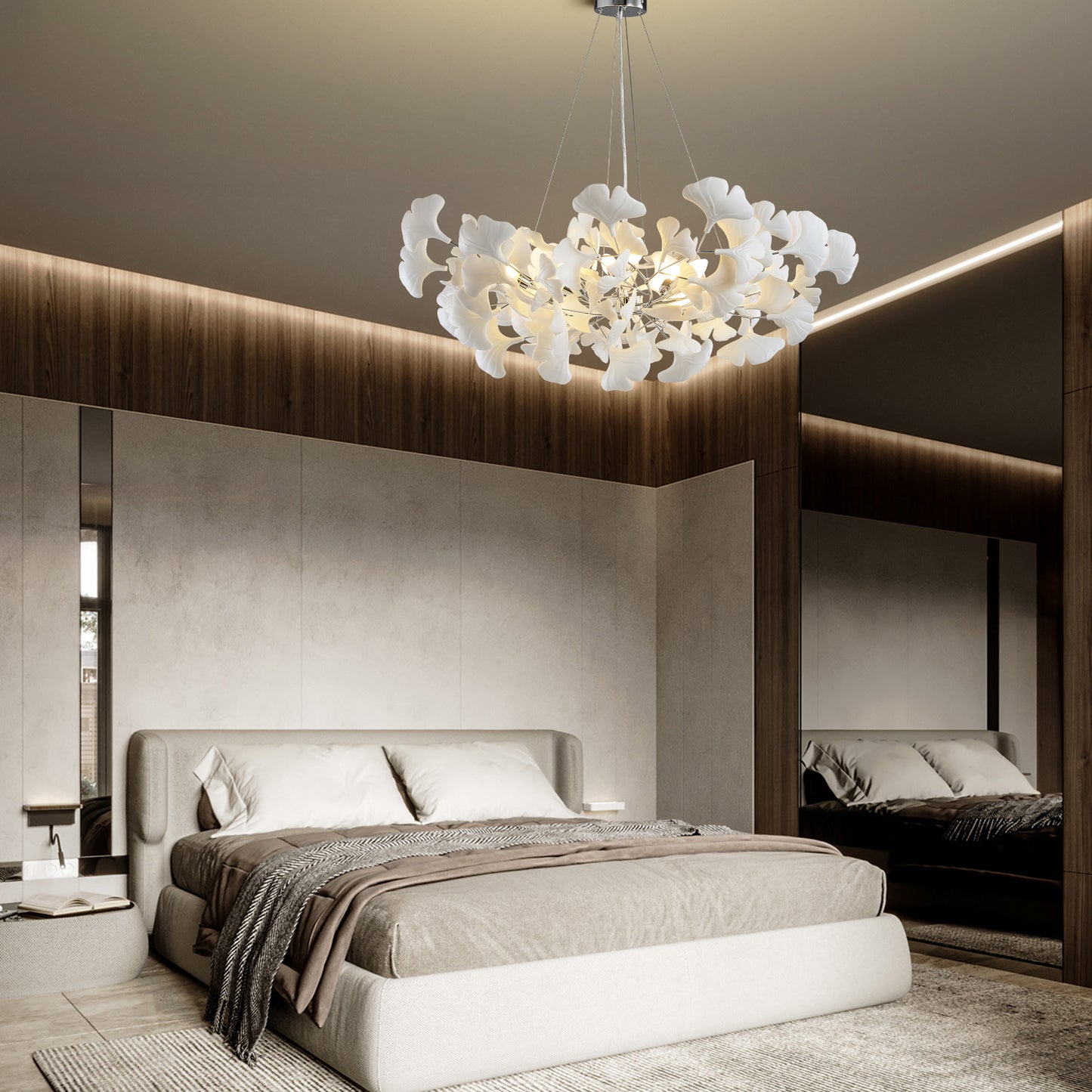 8 Light Silver Chandelier, Luxury Ginkgo Branch Chandelier for Living Room, Dining Room, Foyer, Kitchen Island-L39 in.