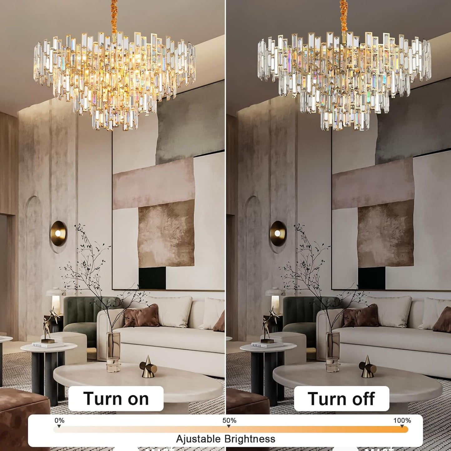 31.5" Modern Chandelier 19-Light 4-Tier Gold Round K9 Crystal Chandelier for Dining Room, Living Room,Entryway and Foyer