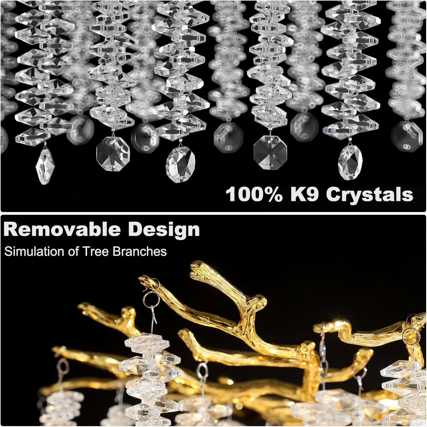 28-Lights Gold Luxury Crystal Chandelier for Dining Room, Living Room, Kitchen Island-No Bulbs Included