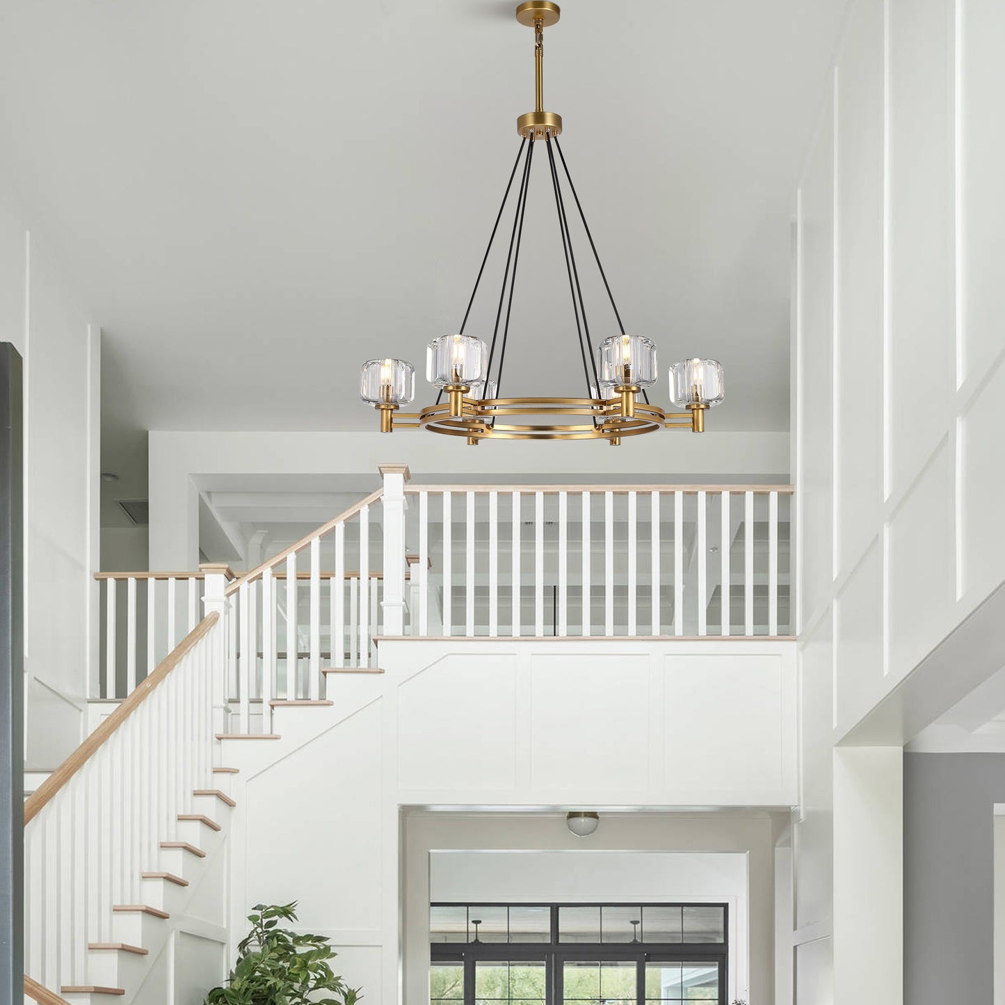 36 in. 6-Light Gold Farmhouse Wagon Wheel Chandelier with Crystal Lampshade for Dining Room, Living Room, Kitchen Island