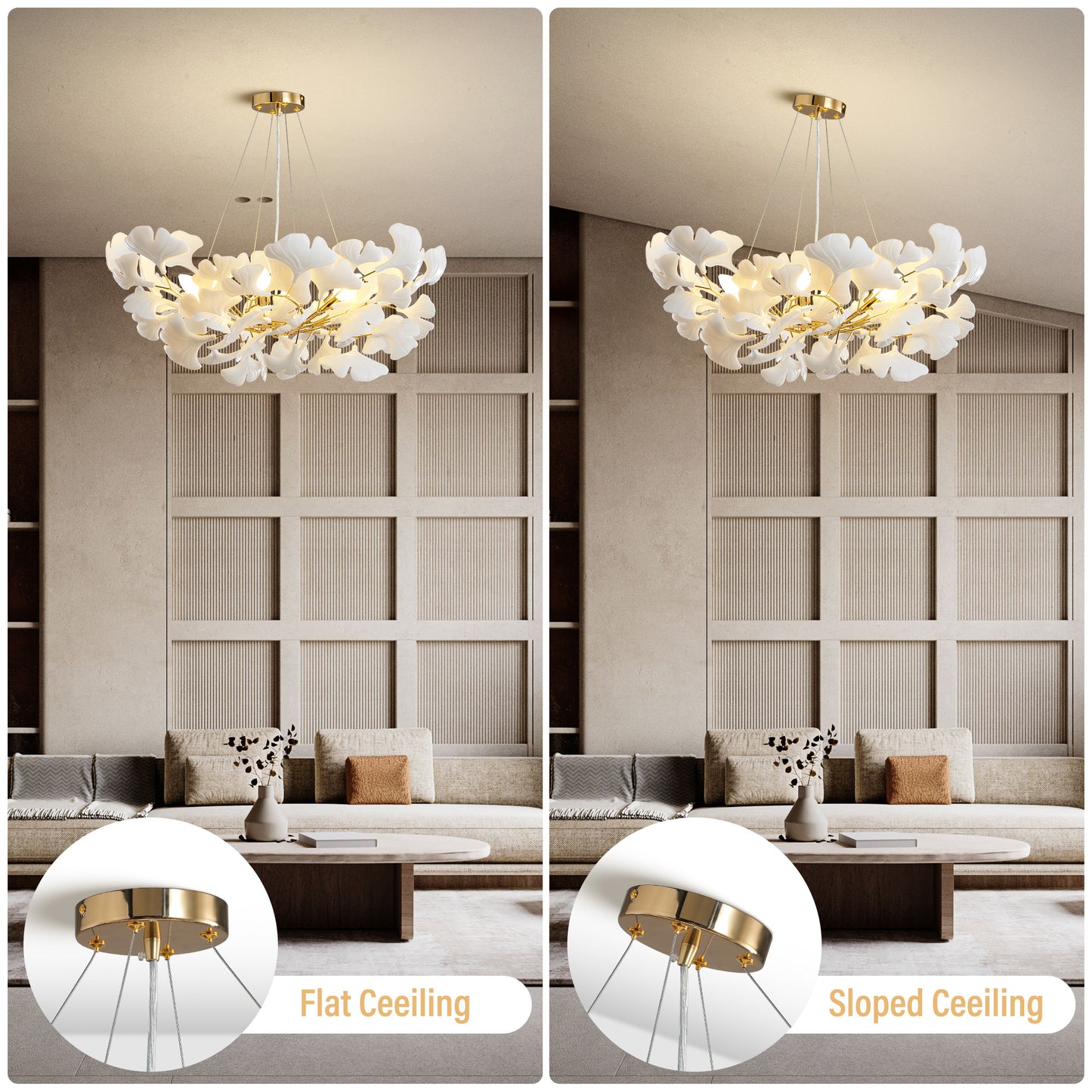 6 Light Gold Chandelier, Luxury Ginkgo Branch Chandelier for Living Room, Dining Room, Foyer, Kitchen Island-L31 in.
