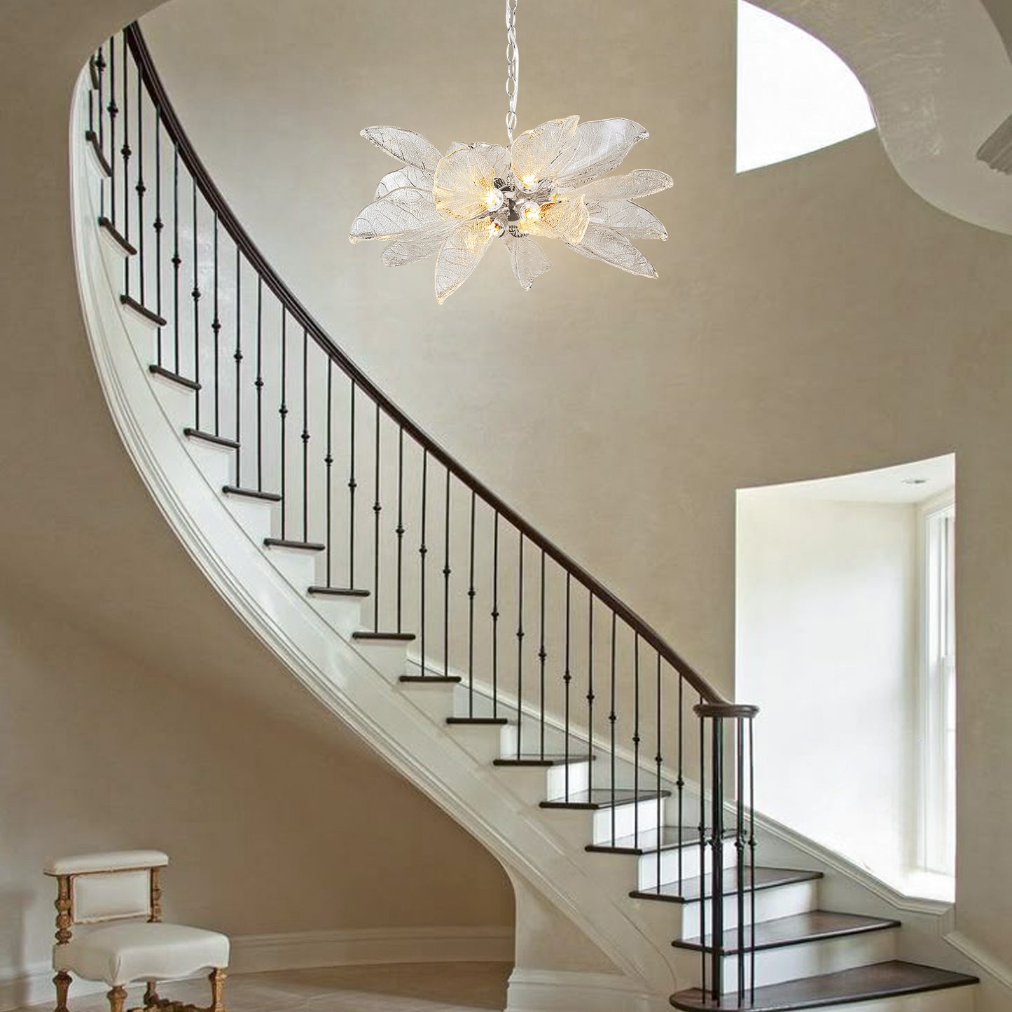 D23 in. 16-Light Silver Modern Chandelier, Crystal Leaf Chandelier for Bedroom, Dining Room, Living Room, Foyer