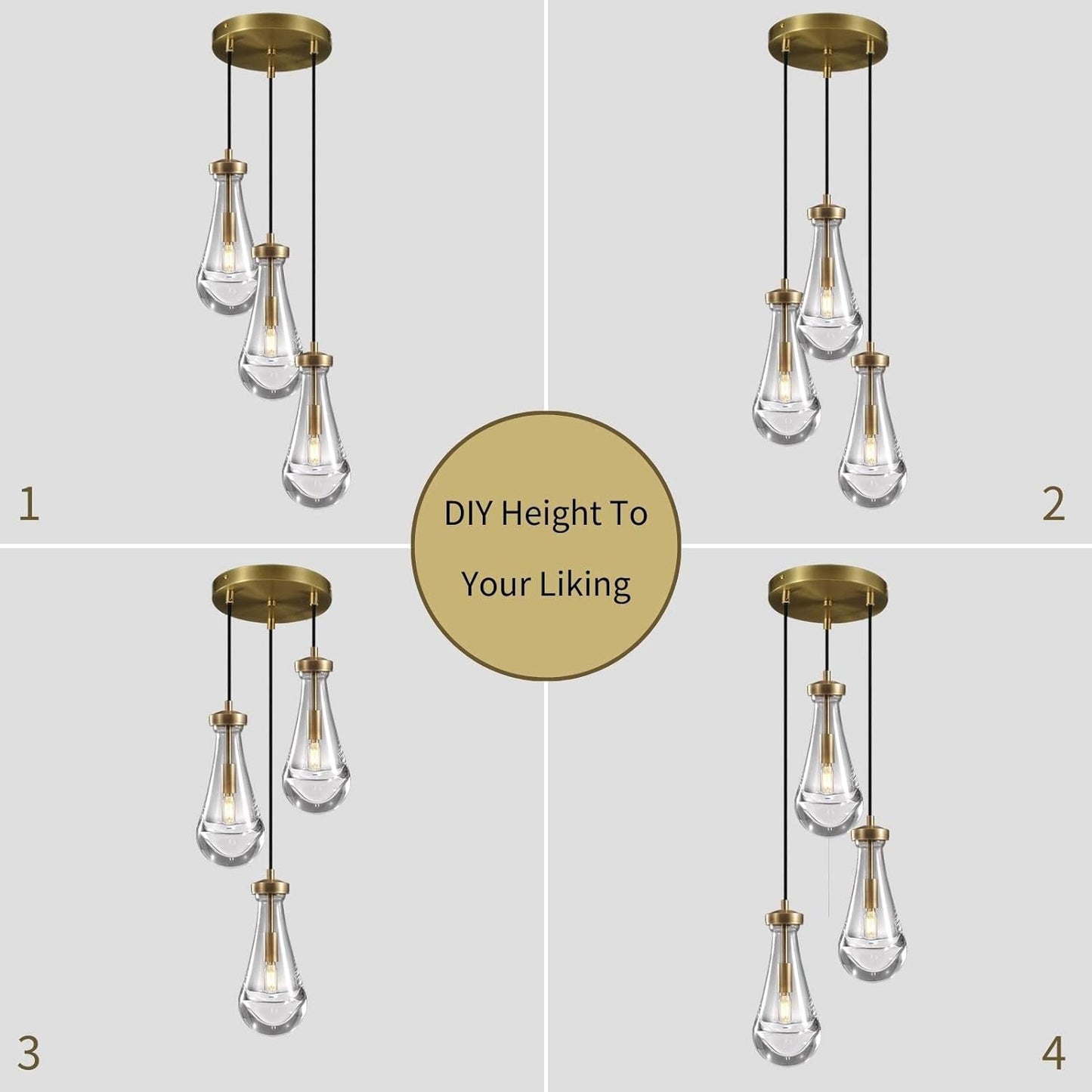 Farmhouse Chandelier 85 in. H 3 Light Copper Raindrop Globe Chandelier for Dinning Room, Kitchen, Foyer, Bulb Included