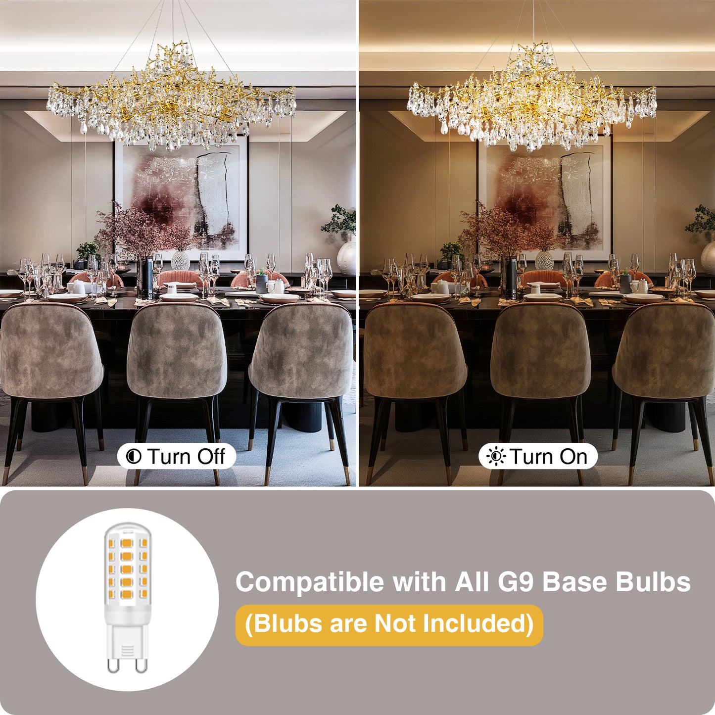 14-Lights Gold Luxury Crystal Linear Chandelier, Modern Tree Branch Chandelier for Dinning Room, Kitchen, Living Room