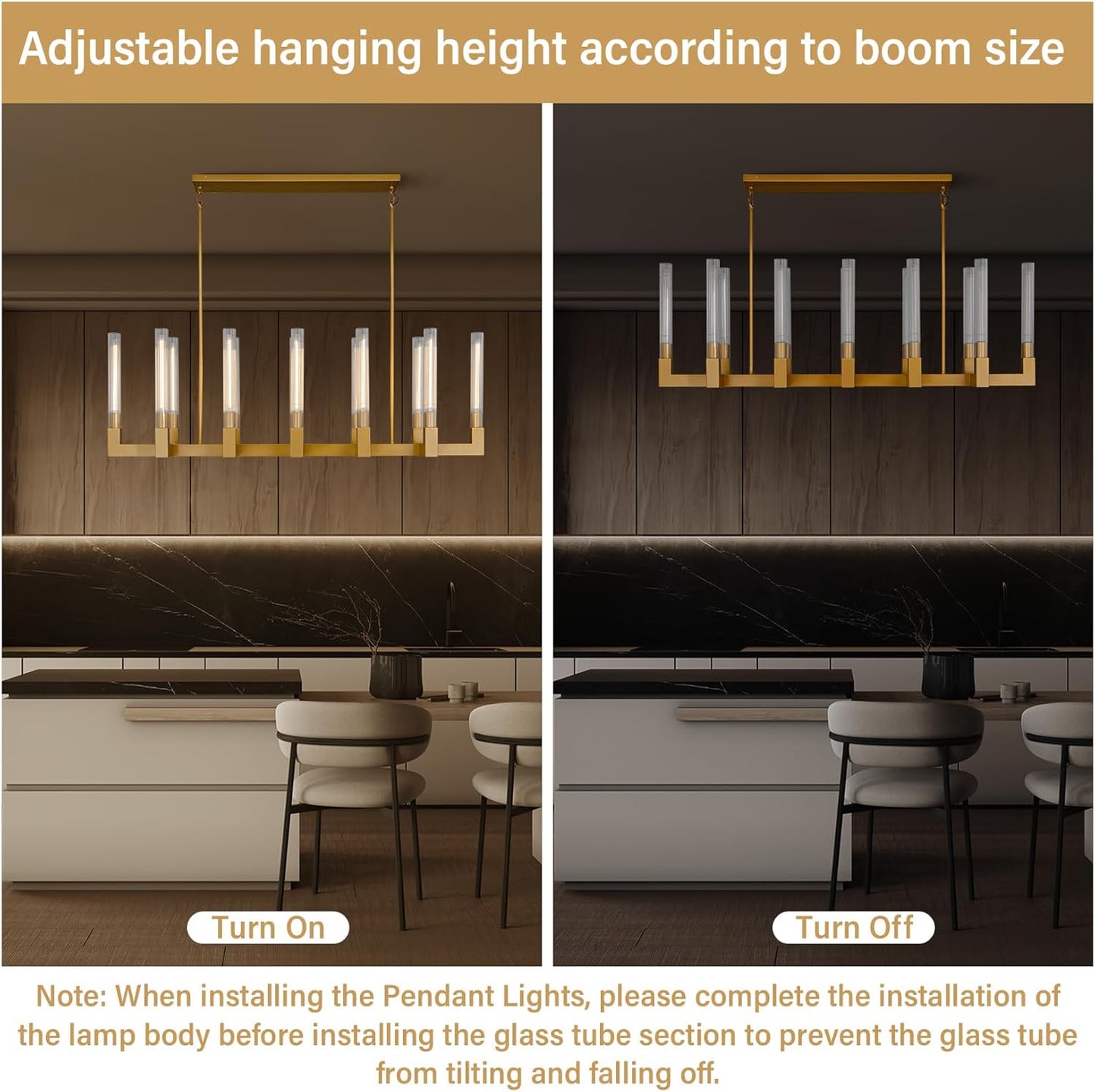 12-Light Copper Candlestick Chandelier, Modern Chandelier with Glass Shade, Retangular Luxurious Ceiling Pendant Light