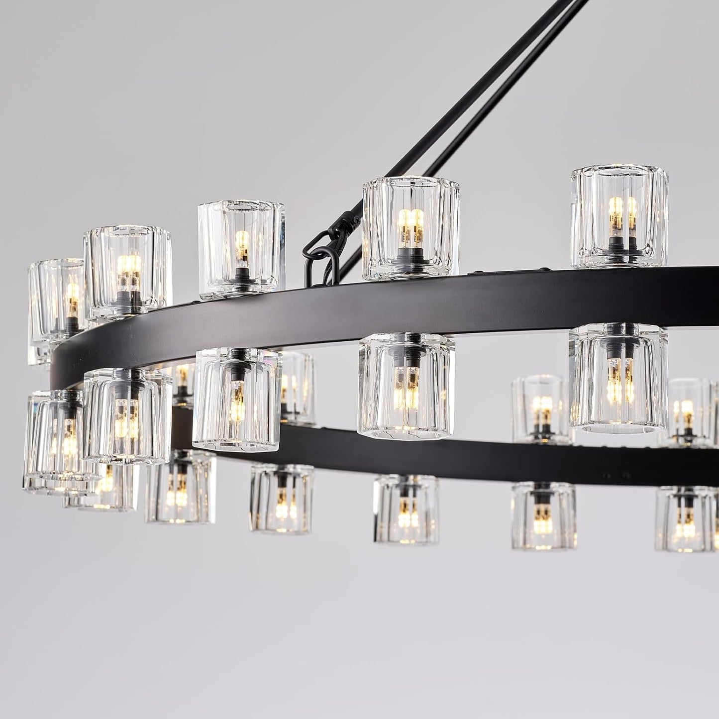 48-Light Black Round Chandelier, 48 in. Modern K9 Crystal Chandelier for Dining Room, Living Room, Foyer