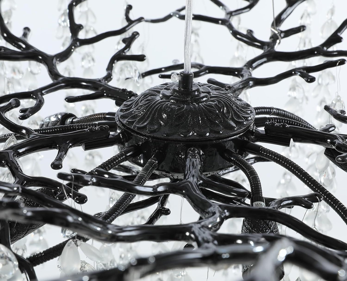 24" 8-Light Modern Crystal Chandelier Black Tree Branch Round Chandelier for Dining Room, Living Room, Bedroom, Entryway