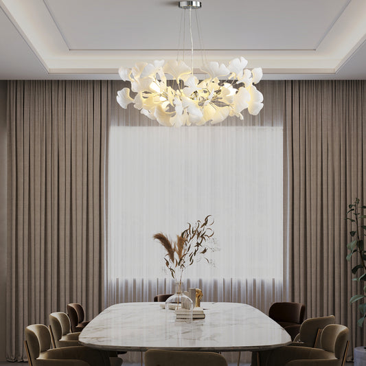 6 Light Silver Chandelier, Luxury Ginkgo Branch Chandelier for Living Room, Dining Room, Foyer, Kitchen Island-L31 in.